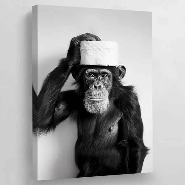 Tableau Singe Noir et Blanc Toilettes