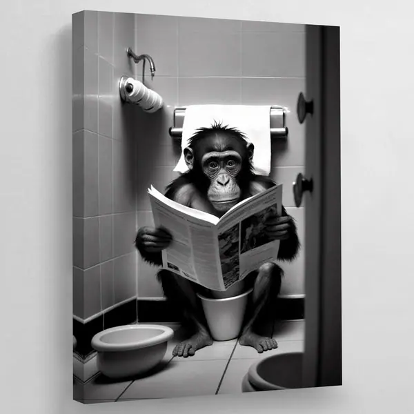 Tableau Singe Toilettes Noir et Blanc