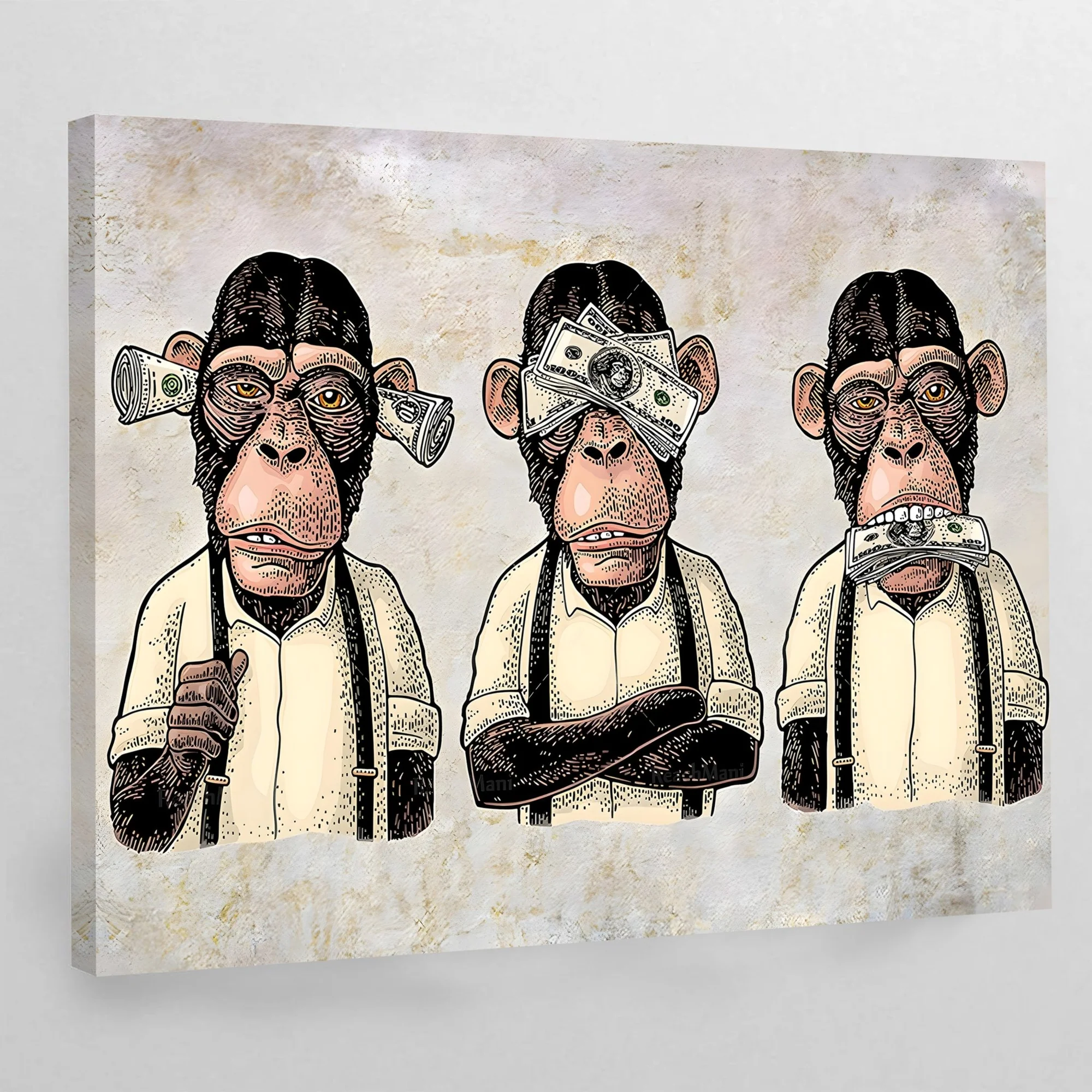 Tableau Les Trois Singes — création ARTIMEK